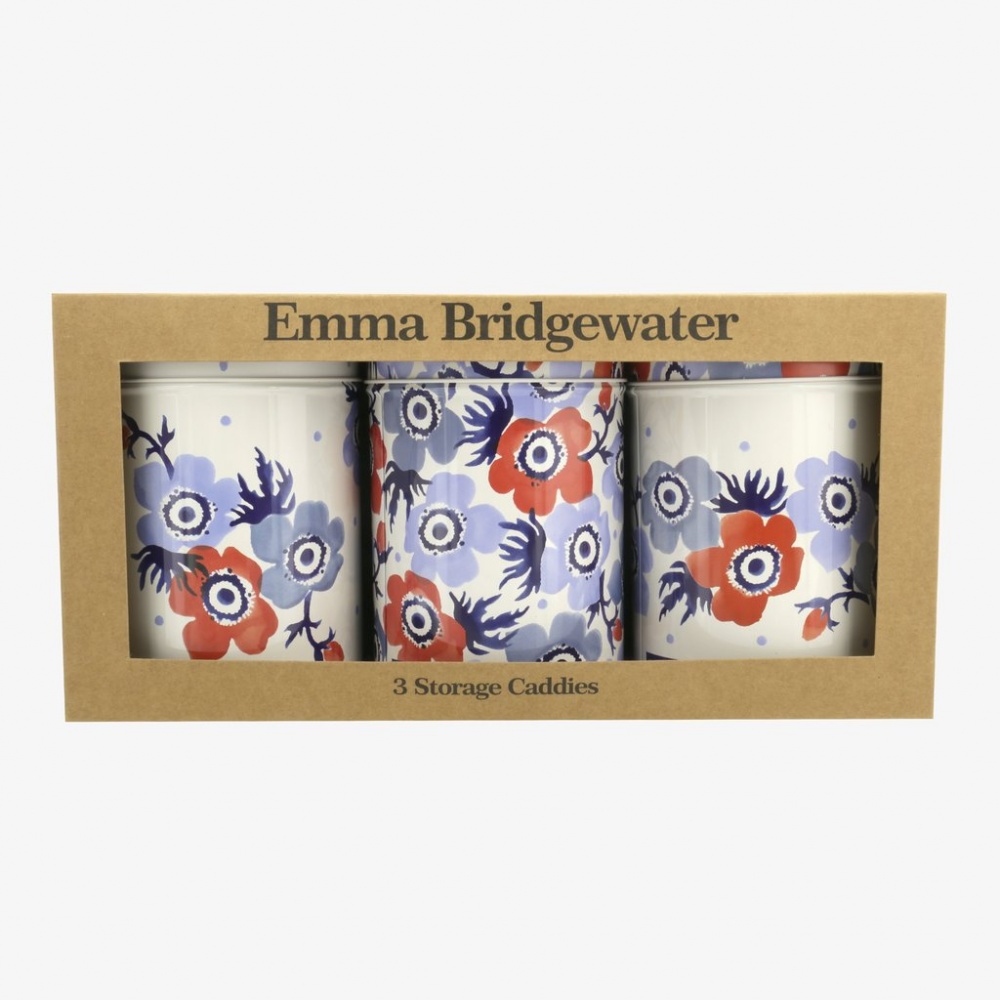 Anemone Print Set of 3 Round Caddies By Emma Bridgewater